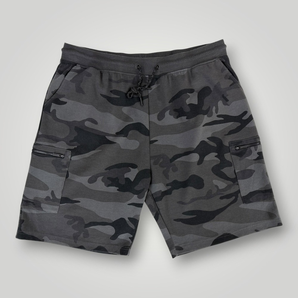 CSG Gray Camo Cargo Sweat Shorts Mens Size 3XL Fleece Drawstring Utility